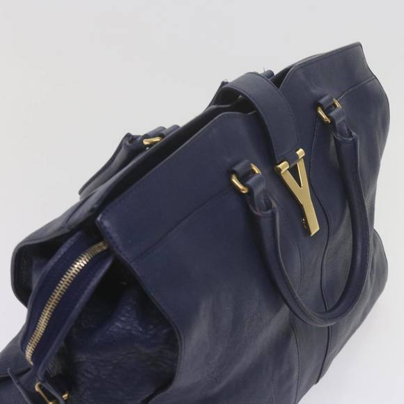 SAINT LAURENT Cavas Chyc Hand Bag Leather Navy 275091 Auth am5374 - Picture 6 of 16